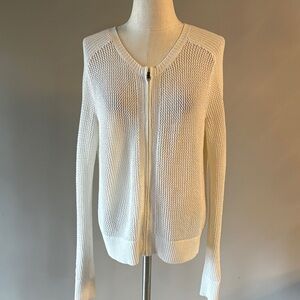 Athleta Women's White ivory open knit zip cardigan Sweater cotton size L
